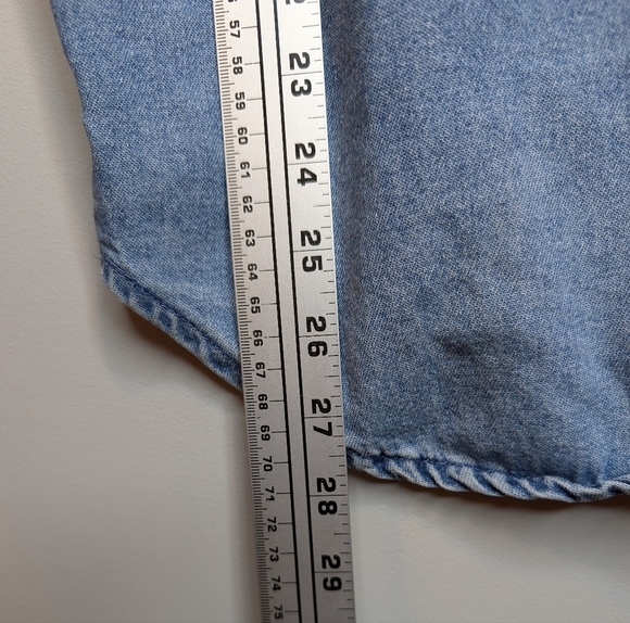 Vintage Colon Made in USA Denim Button Down V Neck Bedazzled Jewel Top M - Picture 6 of 8